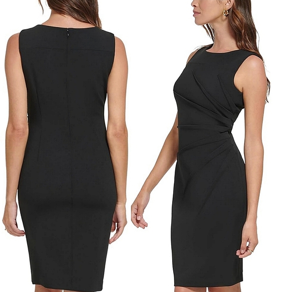 ❤️Calvin Klein Black Sleeveless Sheath Starburst Detailed Midi Dress☆ - Picture 2 of 2